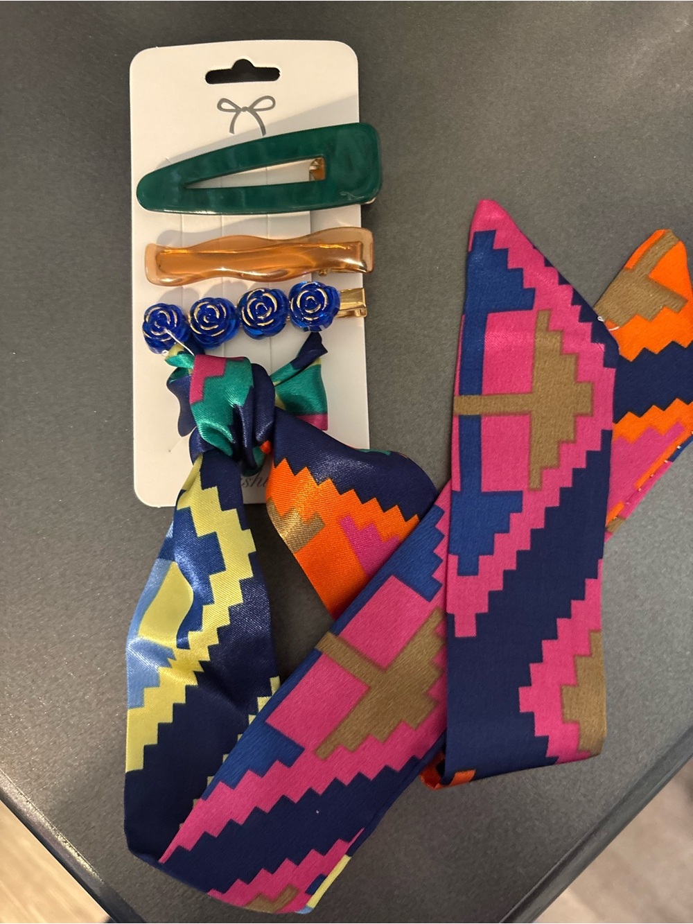 Colorful Aztec Print Hair Scarf with Clip Set